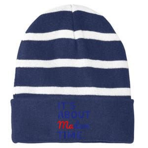 Funny ItS Is About Madam Time Striped Beanie with Solid Band