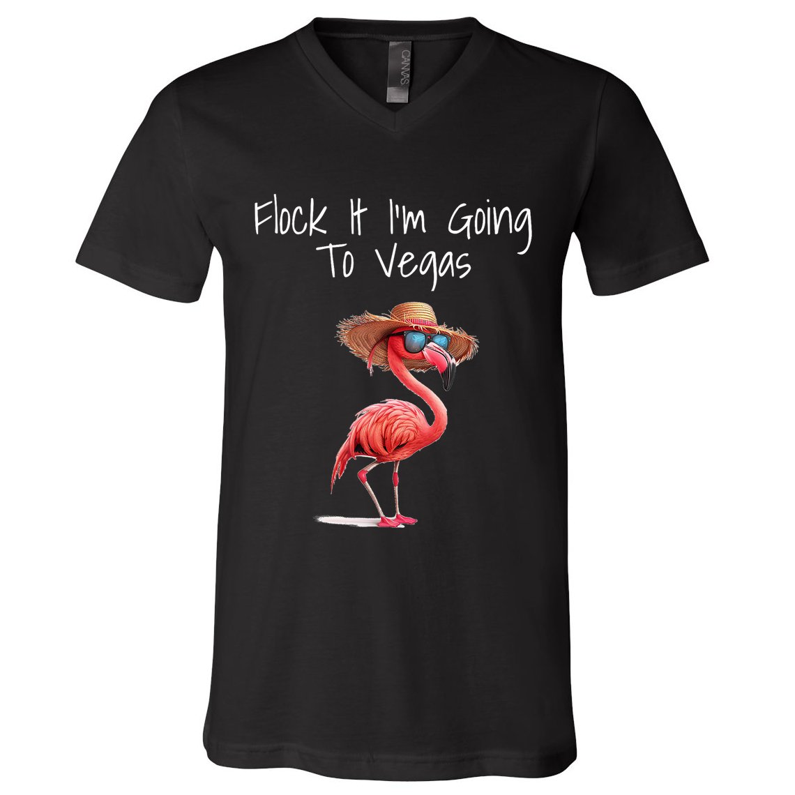 Flock It IM Going To Vegas Saying Funny Vacation Flamingo V-Neck T-Shirt