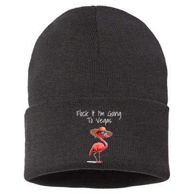Flock It IM Going To Vegas Saying Funny Vacation Flamingo Sustainable Knit Beanie