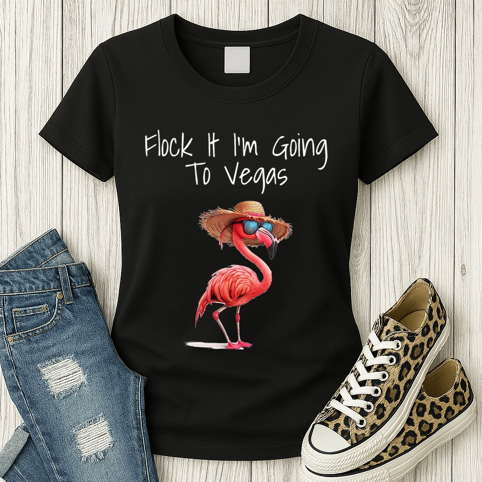 Flock It IM Going To Vegas Saying Funny Vacation Flamingo Womens T-Shirt