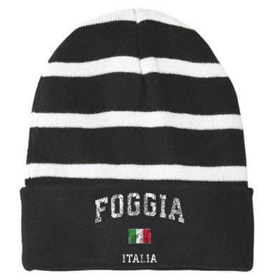 Foggia Italia Italy Vintage Athletic Sports Design Striped Beanie with Solid Band