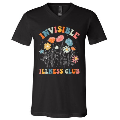 Flower Invisible Illness Club Chronic Illness Awareness V-Neck T-Shirt