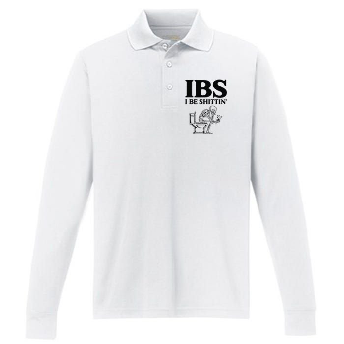 Funny Ibs I Be Shittin Skeleton Performance Long Sleeve Polo