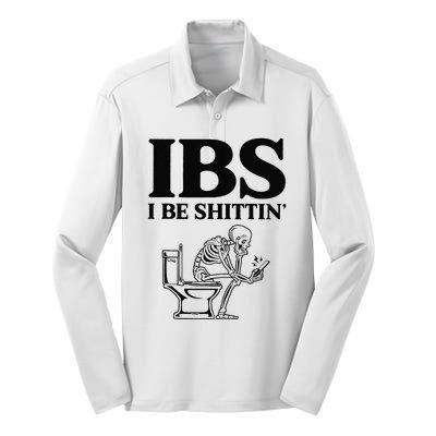 Funny Ibs I Be Shittin Skeleton Silk Touch Performance Long Sleeve Polo