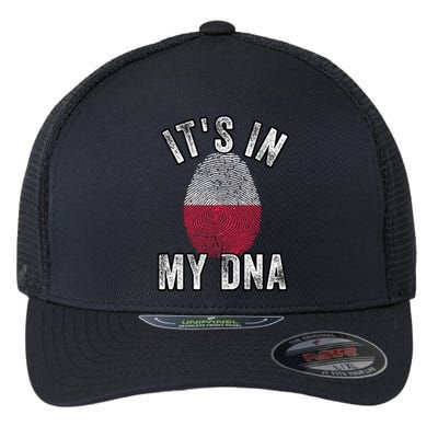 Funny ItS In My Dna Poland Flag Fingerprint Flexfit Unipanel Trucker Cap