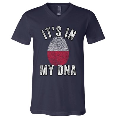 Funny ItS In My Dna Poland Flag Fingerprint V-Neck T-Shirt