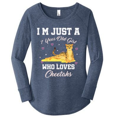 Funny Im Just 7 Year Old Who Loves Cheetahs Birthday Women's Perfect Tri Tunic Long Sleeve Shirt