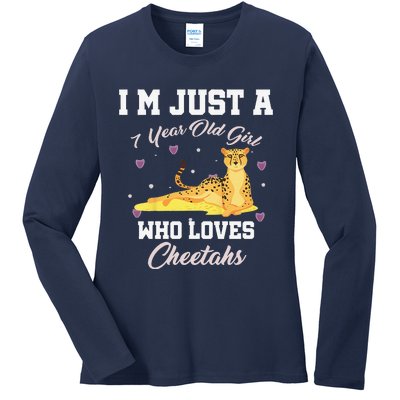 Funny Im Just 7 Year Old Who Loves Cheetahs Birthday Ladies Long Sleeve Shirt