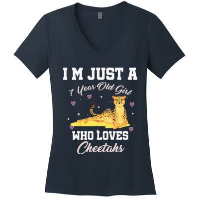 Funny Im Just 7 Year Old Who Loves Cheetahs Birthday Women's V-Neck T-Shirt