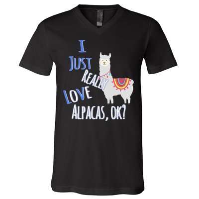 Funny I Just Really Love Alpacas Ok Cute Alpaca V-Neck T-Shirt