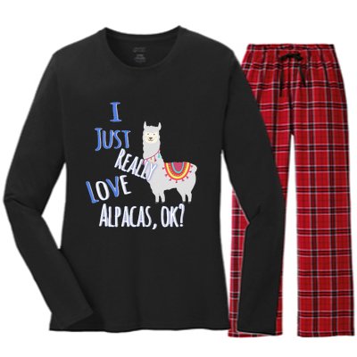 Funny I Just Really Love Alpacas Ok Cute Alpaca Women's Long Sleeve Flannel Pajama Set 