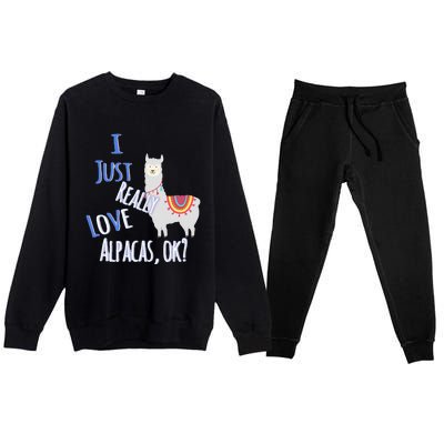 Funny I Just Really Love Alpacas Ok Cute Alpaca Premium Crewneck Sweatsuit Set