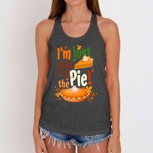 Funny I'm Just Here For The Pie Funny Thanksgiving Pumpkin Pie Women's Knotted Racerback Tank