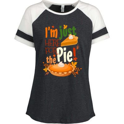 Funny I'm Just Here For The Pie Funny Thanksgiving Pumpkin Pie Enza Ladies Jersey Colorblock Tee