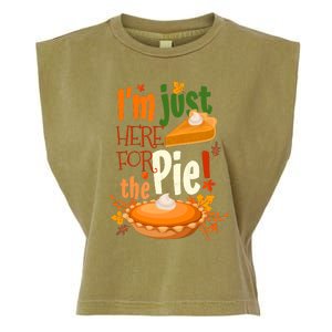 Funny I'm Just Here For The Pie Funny Thanksgiving Pumpkin Pie Garment-Dyed Women's Muscle Tee