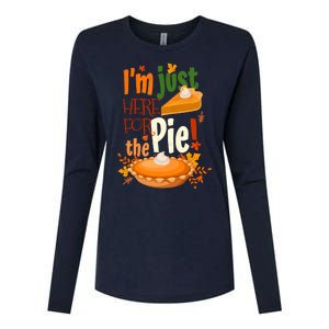 Funny I'm Just Here For The Pie Funny Thanksgiving Pumpkin Pie Womens Cotton Relaxed Long Sleeve T-Shirt