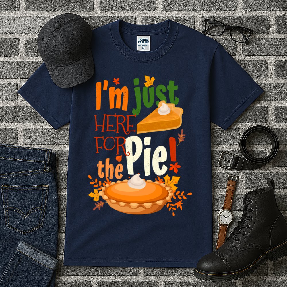 Funny I'm Just Here For The Pie Funny Thanksgiving Pumpkin Pie Tall T-Shirt
