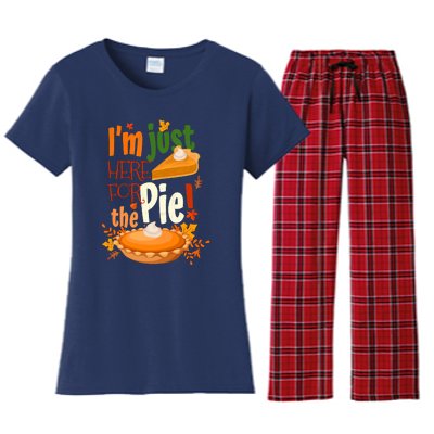 Funny I'm Just Here For The Pie Funny Thanksgiving Pumpkin Pie Women's Flannel Pajama Set