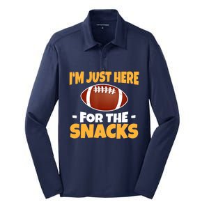 Funny I'm Just Here For The Snacks Football Silk Touch Performance Long Sleeve Polo