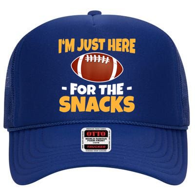 Funny I'm Just Here For The Snacks Football High Crown Mesh Back Trucker Hat