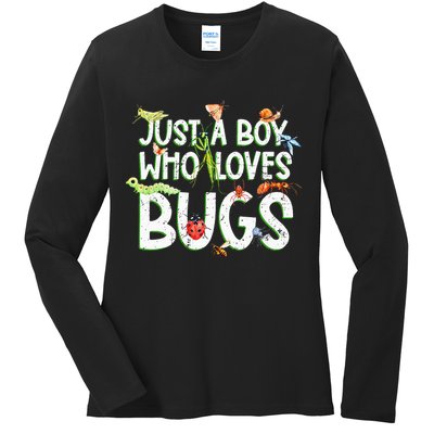 Funny Insect Just A Boy Who Loves Bug Ladies Long Sleeve Shirt