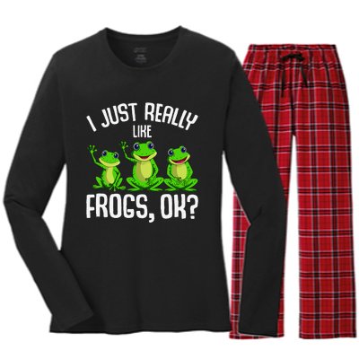 Funny I Just Really Like Frogs Owner Lover Frog Gifts Women's Long Sleeve Flannel Pajama Set 