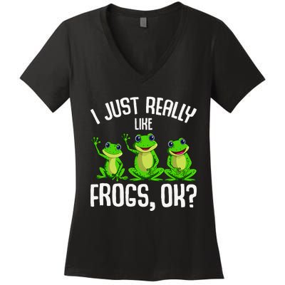 Funny I Just Really Like Frogs Owner Lover Frog Gifts Women's V-Neck T-Shirt