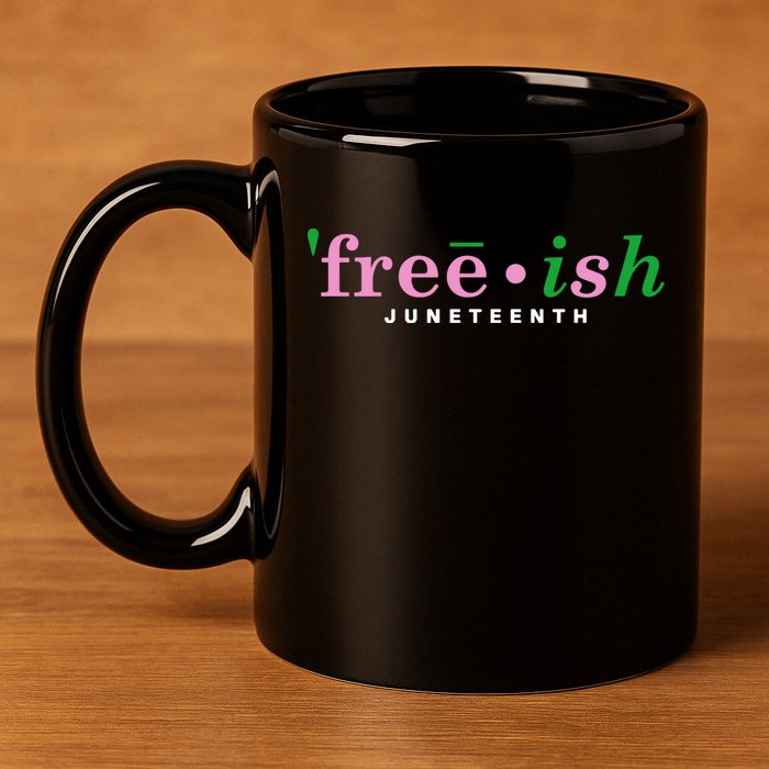 Free Ish Juneteenth Pink And Green Celebrating Juneteenth Free Ish Juneteenth 11oz C Handle Ceramic Mug
