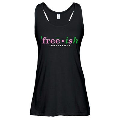 Free Ish Juneteenth Pink And Green Celebrating Juneteenth Free Ish Juneteenth Ladies Essential Flowy Tank