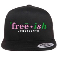Free Ish Juneteenth Pink And Green Celebrating Juneteenth Free Ish Juneteenth Flat Bill Trucker Hat