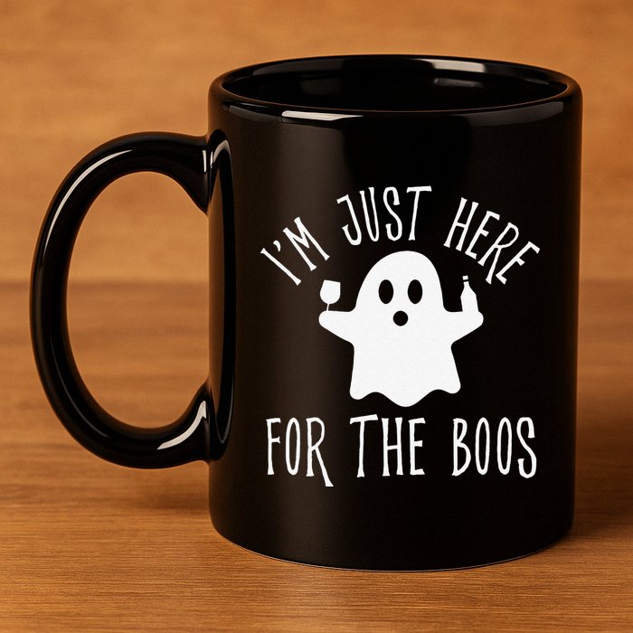 Funny Im Just Here For The Boos Cute Drinking Squad Halloween 11oz C Handle Ceramic Mug
