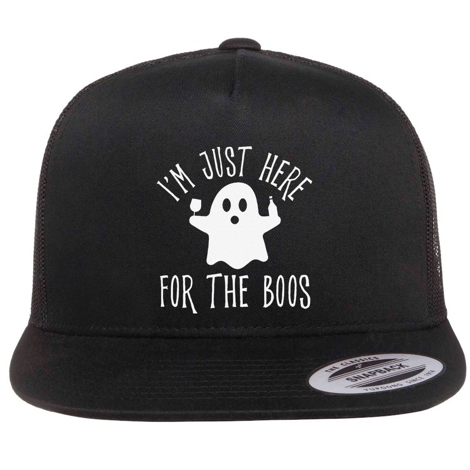 Funny Im Just Here For The Boos Cute Drinking Squad Halloween Flat Bill Trucker Hat