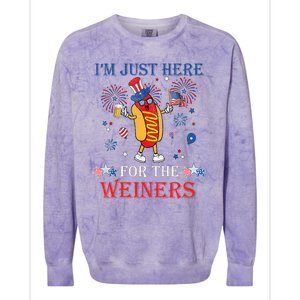 Funny Im Just Here For The Wieners 4Th Of July USA Hot Dog Colorblast Crewneck Sweatshirt