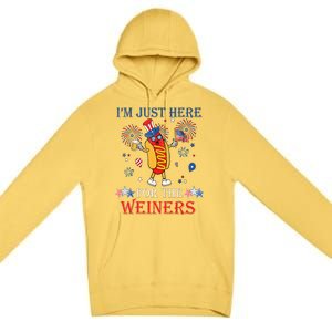 Funny Im Just Here For The Wieners 4Th Of July USA Hot Dog Premium Pullover Hoodie