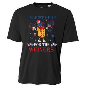 Funny Im Just Here For The Wieners 4Th Of July USA Hot Dog Cooling Performance Crew T-Shirt