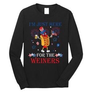 Funny Im Just Here For The Wieners 4Th Of July USA Hot Dog Long Sleeve Shirt