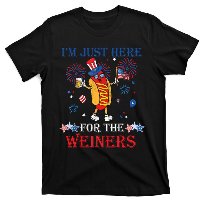 Funny Im Just Here For The Wieners 4Th Of July USA Hot Dog T-Shirt