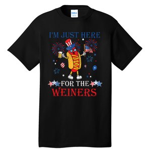 Funny Im Just Here For The Wieners 4Th Of July USA Hot Dog Tall T-Shirt