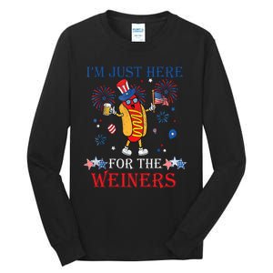 Funny Im Just Here For The Wieners 4Th Of July USA Hot Dog Tall Long Sleeve T-Shirt