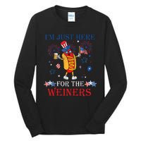 Funny Im Just Here For The Wieners 4Th Of July USA Hot Dog Tall Long Sleeve T-Shirt