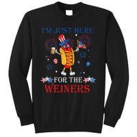 Funny Im Just Here For The Wieners 4Th Of July USA Hot Dog Tall Sweatshirt