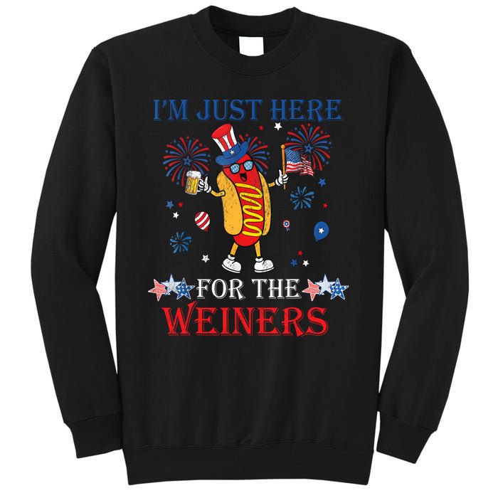 Funny Im Just Here For The Wieners 4Th Of July USA Hot Dog Tall Sweatshirt