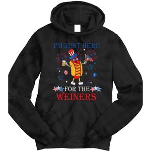 Funny Im Just Here For The Wieners 4Th Of July USA Hot Dog Tie Dye Hoodie