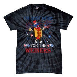 Funny Im Just Here For The Wieners 4Th Of July USA Hot Dog Tie-Dye T-Shirt