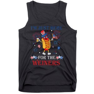 Funny Im Just Here For The Wieners 4Th Of July USA Hot Dog Tank Top