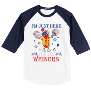 Funny Im Just Here For The Wieners 4Th Of July USA Hot Dog Baseball Sleeve Shirt