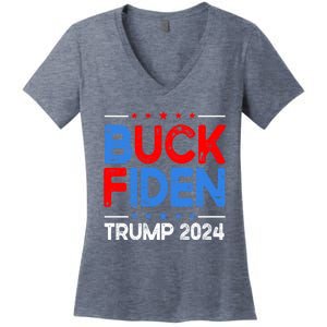 Funny Impeach Joe Biden Trump 2024 Buck Fiden Anti Biden Gift Women's V-Neck T-Shirt