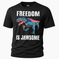 Freedom Is Jawsome 4th Of July Dinosaur Teens Gift Cooling Performance Crew T-Shirt