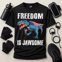 Freedom Is Jawsome 4th Of July Dinosaur Teens Gift Cooling Performance Crew T-Shirt