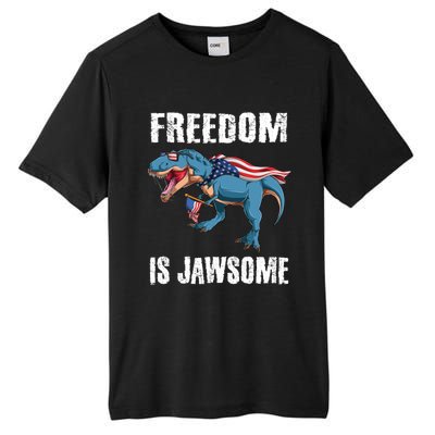 Freedom Is Jawsome 4th Of July Dinosaur Teens Gift Tall Fusion ChromaSoft Performance T-Shirt